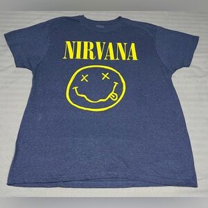 Nirvana Shirt Mens XL Blue Yellow Smiley Face Band T-Shirt Tee Grunge Rock Music